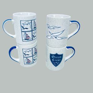 Vintage Otagiri Nautical Coffee Mugs Seagulls Sailboats Ocean Crest Japan Cup